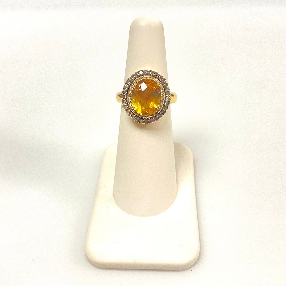 v391 Vintage 14K Yellow Gold Yellow Citrine Diamonds Wedding Ring Size 5.25