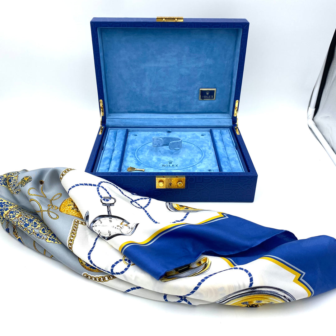 v397 Vintage Rolex Jewelry Box Watch Jewelry Case Display Organizer & Silk Scarf