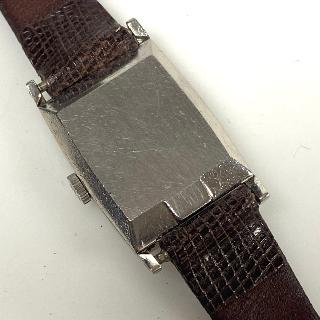 v409 Vintage Omega DeVille Swiss Automatic 14K White Gold 24 Jewels Brown Band