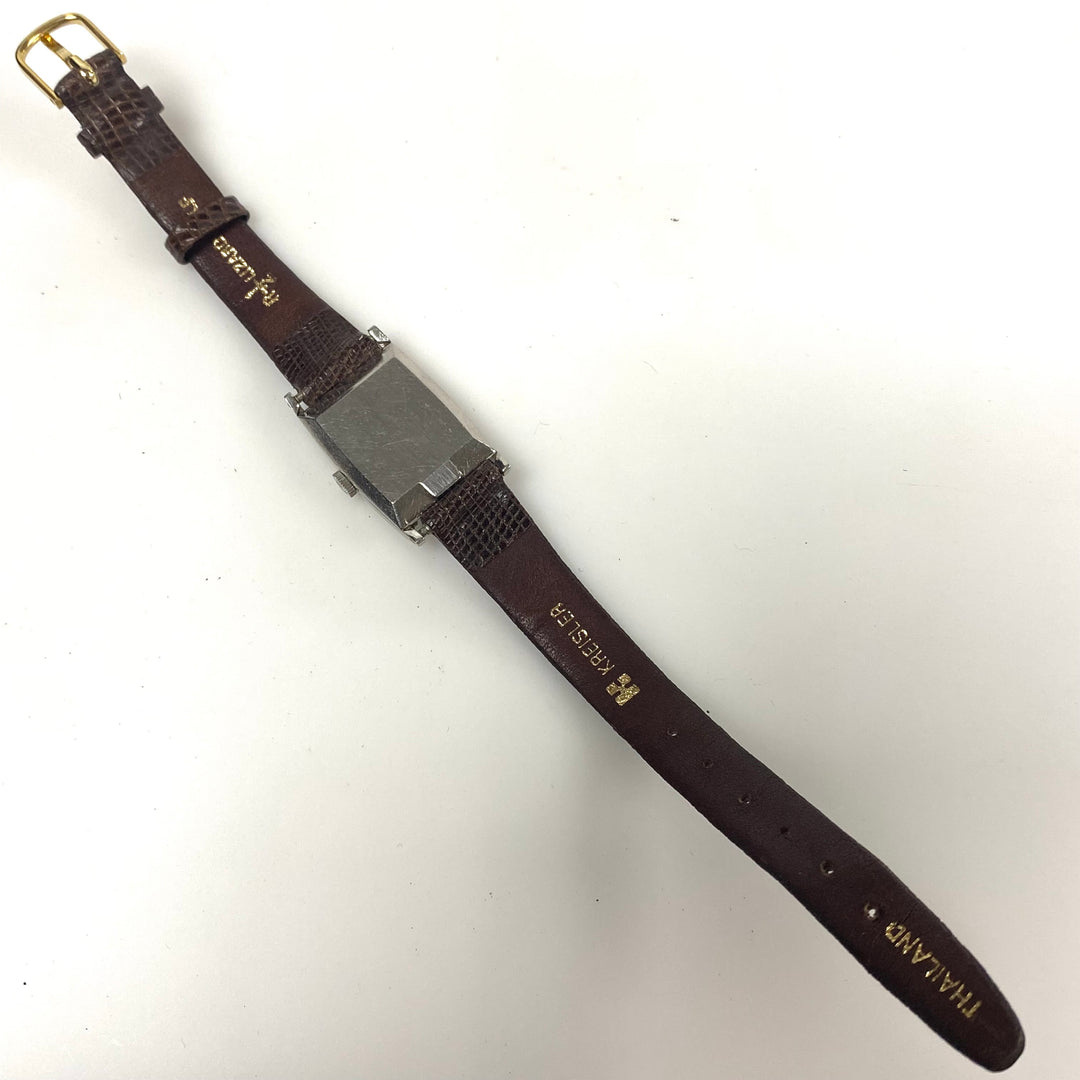v409 Vintage Omega DeVille Swiss Automatic 14K White Gold 24 Jewels Brown Band