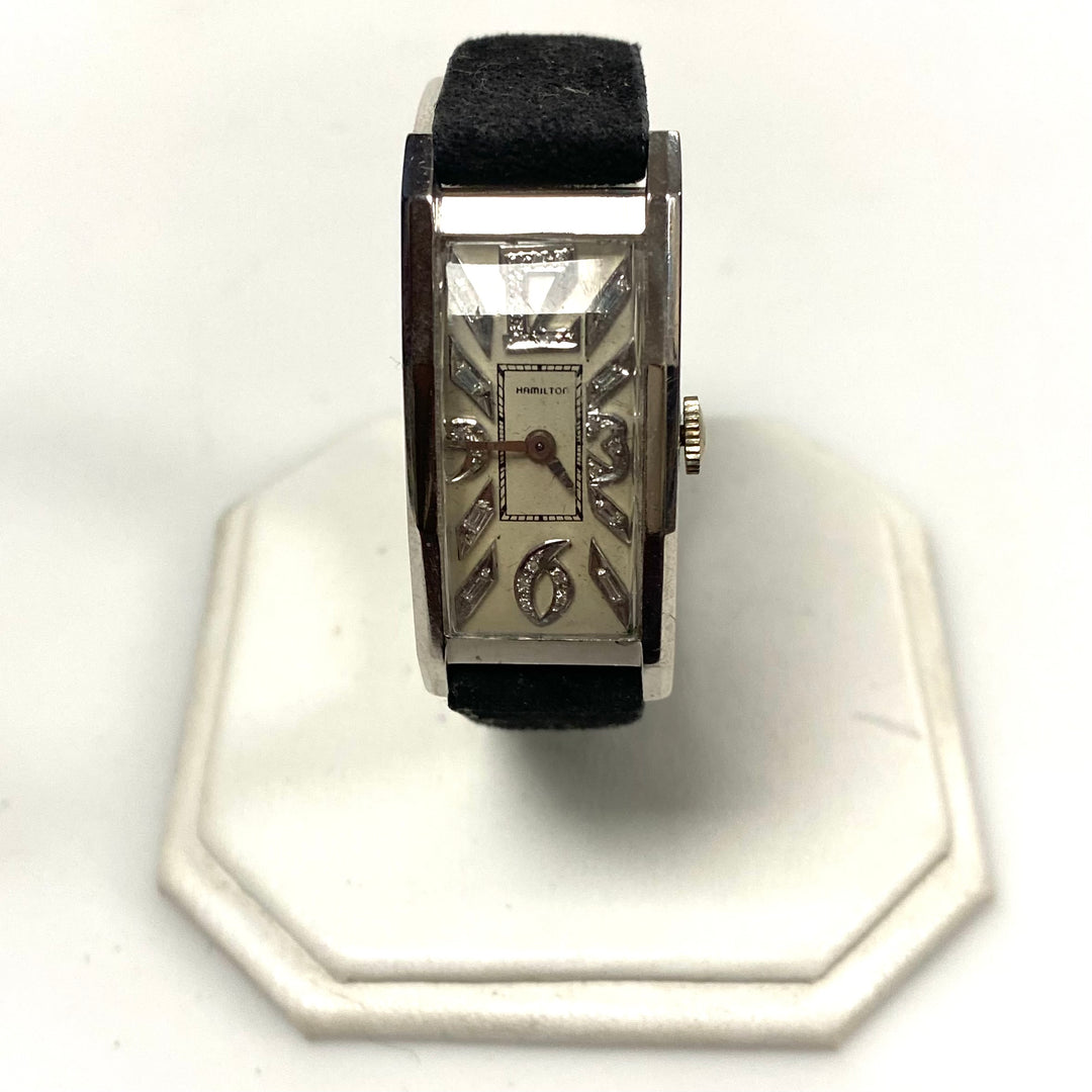 v410 Vintage Hamilton Platinum 19 Jewels 982 Mechanical Black Suede Band