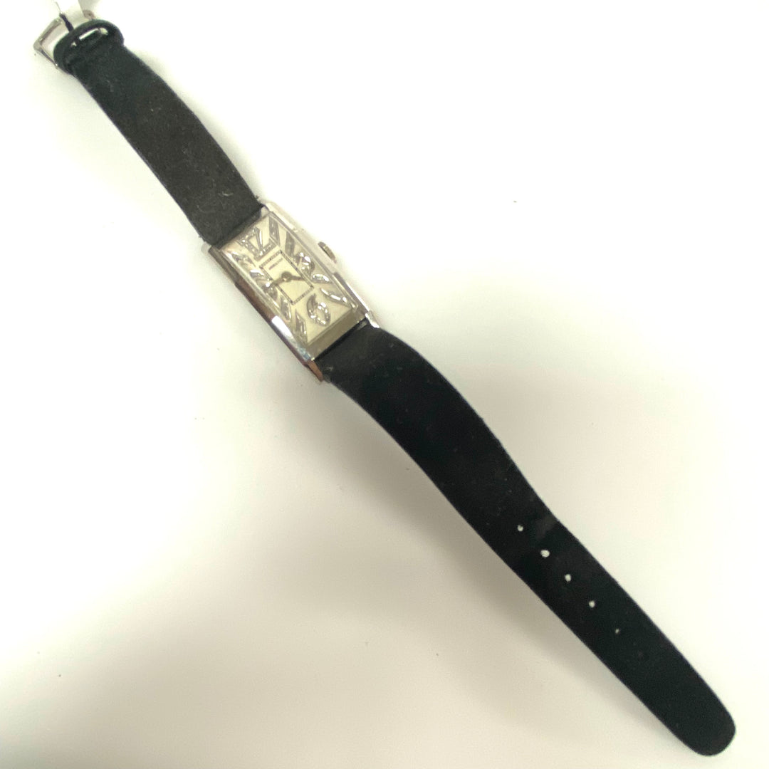 v410 Vintage Hamilton Platinum 19 Jewels 982 Mechanical Black Suede Band