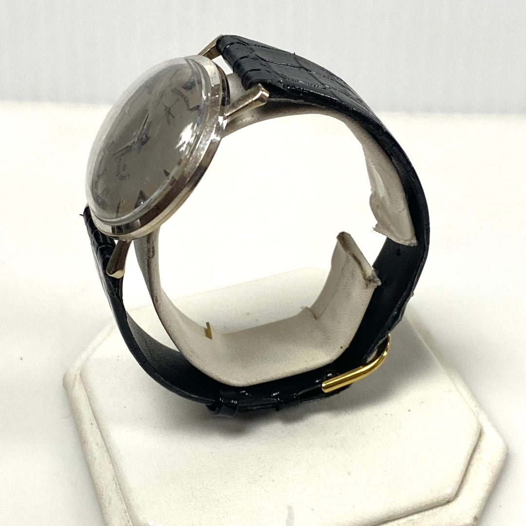 v411 Vintage Lord Elgin 14K White Gold Diamond Dial Shockmaster Black Band