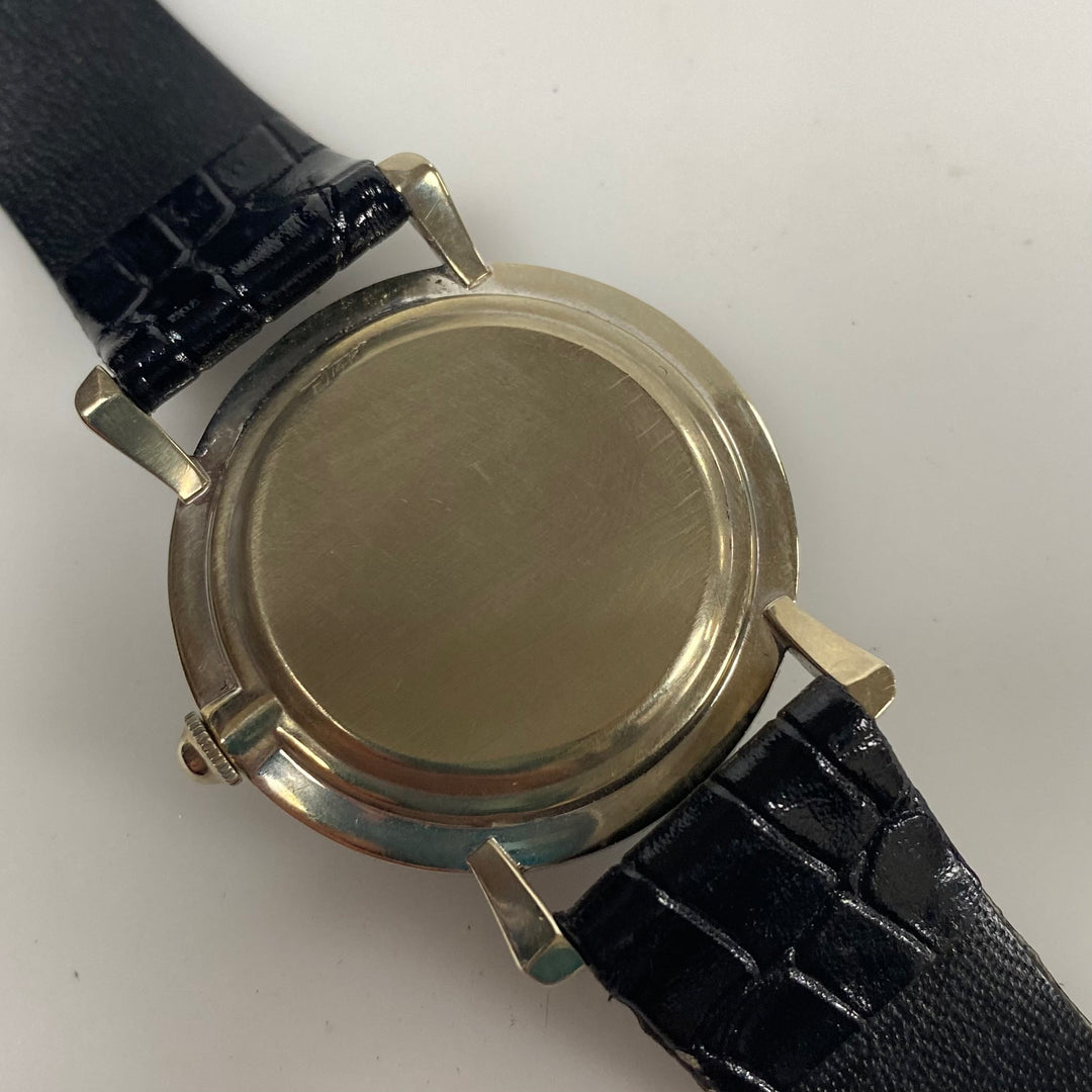 v411 Vintage Lord Elgin 14K White Gold Diamond Dial Shockmaster Black Band