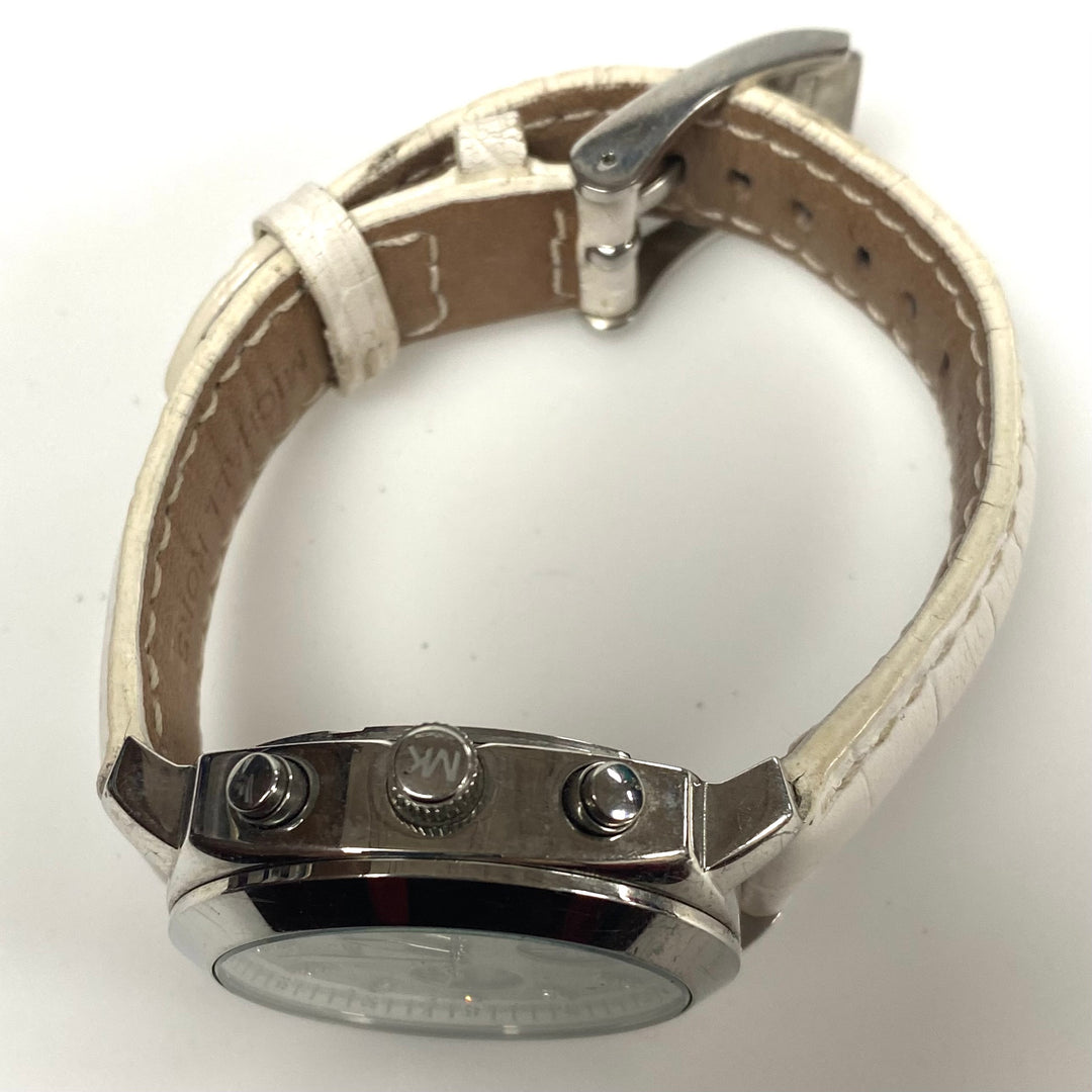 v413 Ladies Michael Kors Chronograph White Leather Band Analog Watch MK-5094 H9