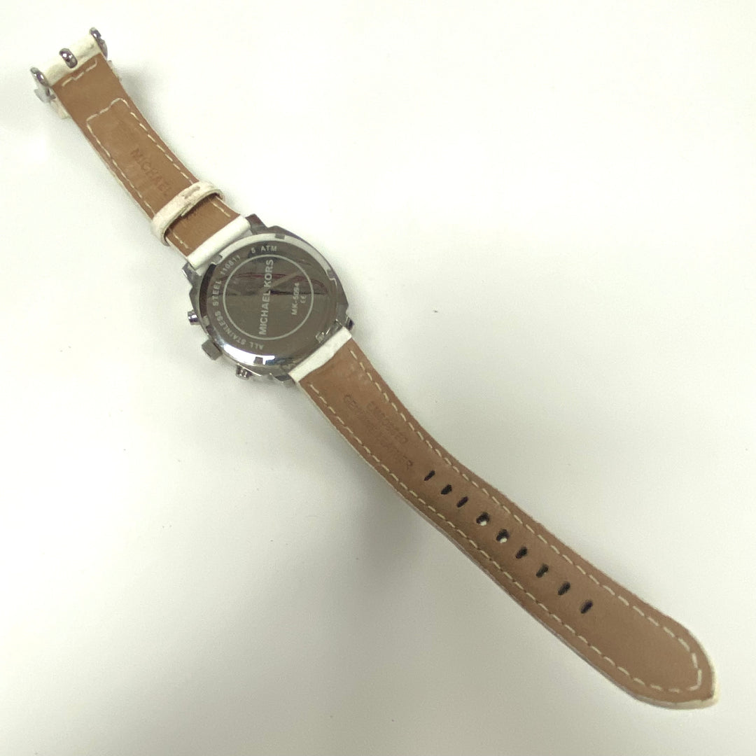 v413 Ladies Michael Kors Chronograph White Leather Band Analog Watch MK-5094 H9