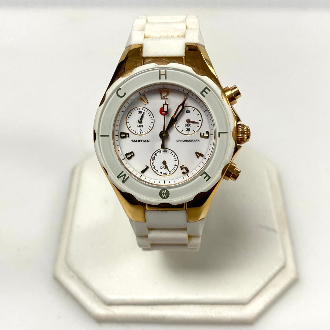 v416 Michele Women's Tahitian Chronograph Watch Jellybean Rose Gold Tone Quartz