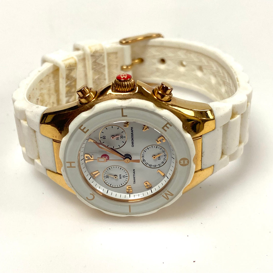v416 Michele Women's Tahitian Chronograph Watch Jellybean Rose Gold Tone Quartz
