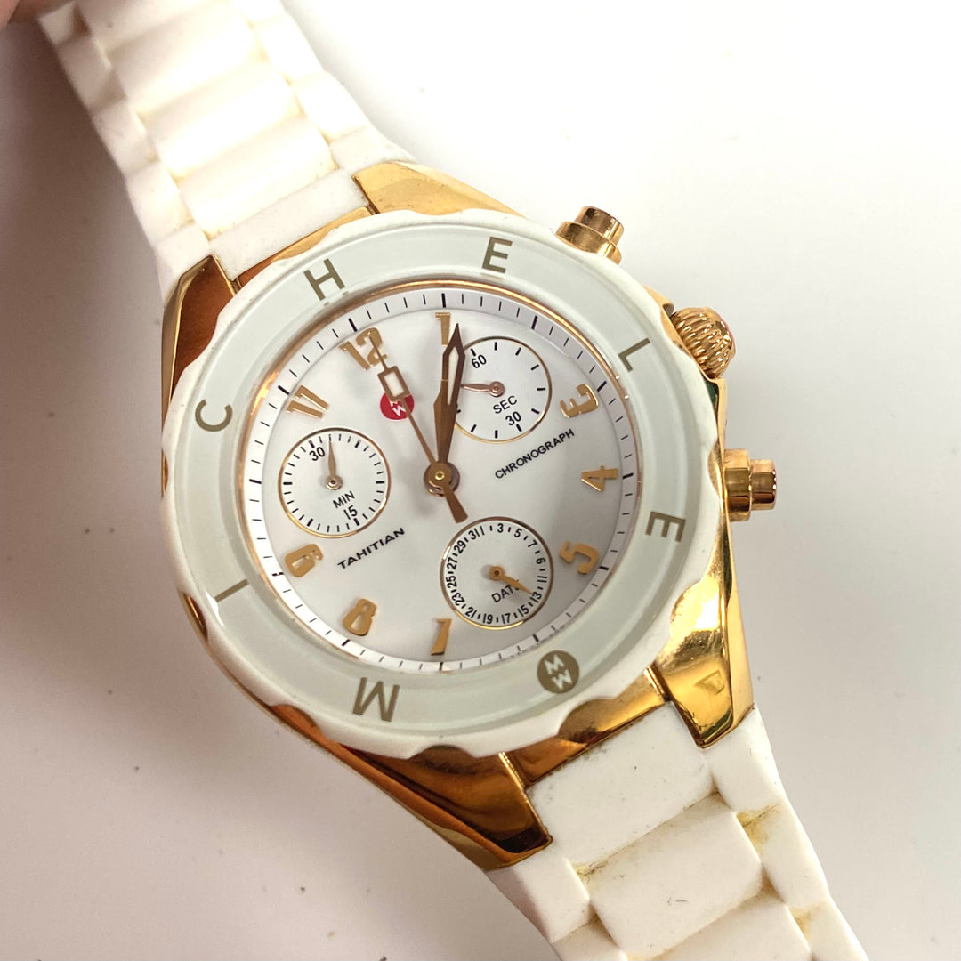 v416 Michele Women's Tahitian Chronograph Watch Jellybean Rose Gold Tone Quartz