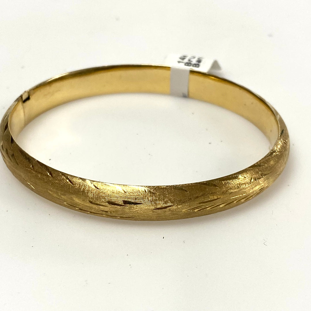 v420 Vintage 14k Yellow Gold 8mm Brushed Bangle Bracelet 7.5" Wrist