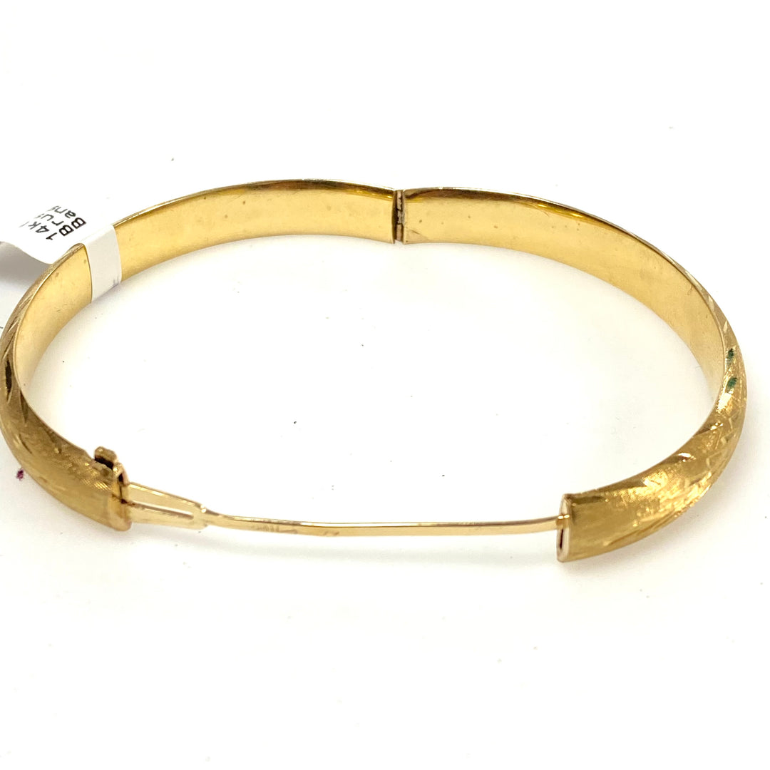 v420 Vintage 14k Yellow Gold 8mm Brushed Bangle Bracelet 7.5" Wrist