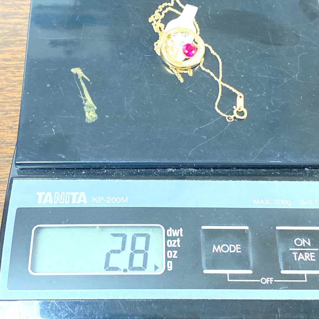 v425 Vintage 10K Yellow Gold Necklace 18" & 10K Yellow Gold Ruby Diamond Pendant