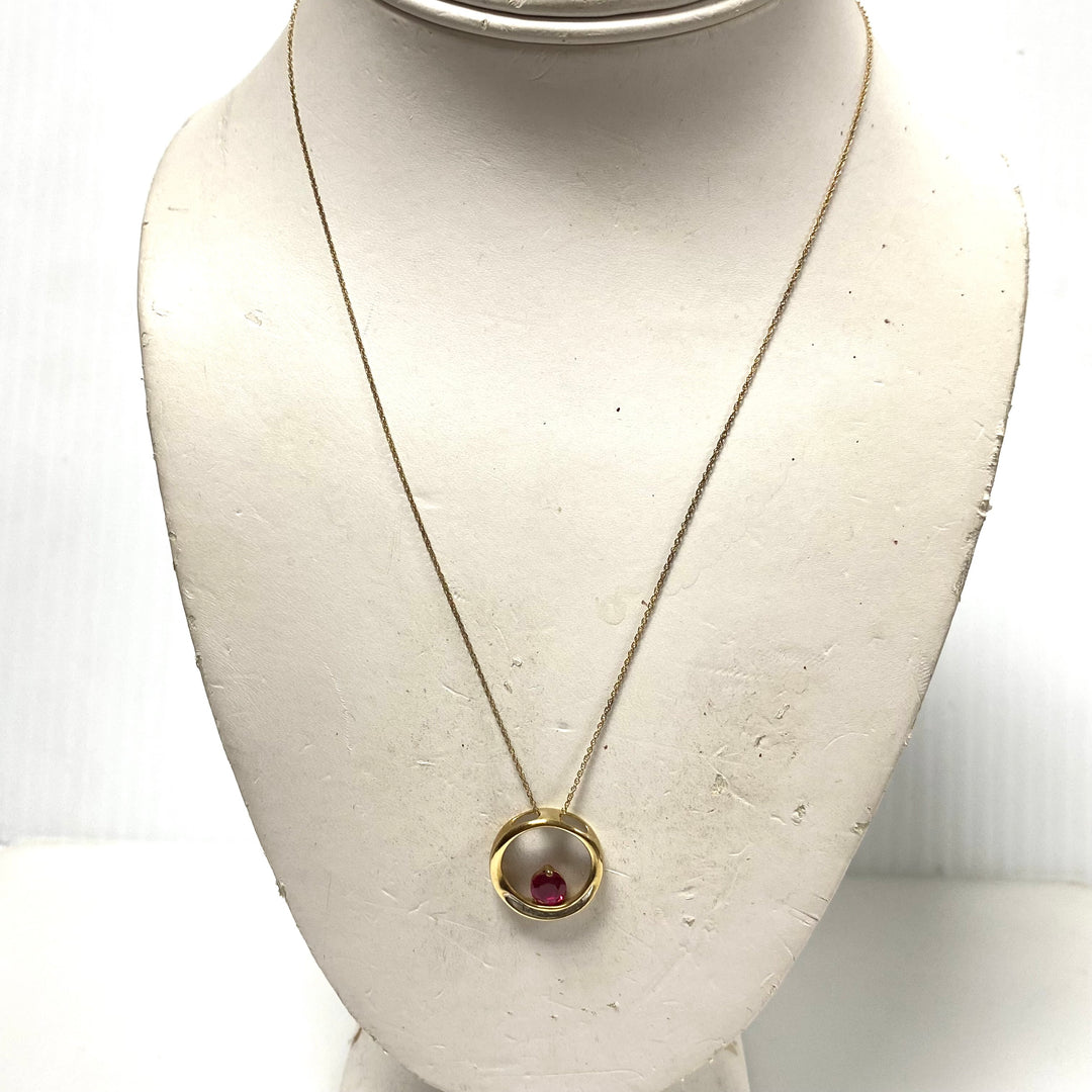 v425 Vintage 10K Yellow Gold Necklace 18" & 10K Yellow Gold Ruby Diamond Pendant