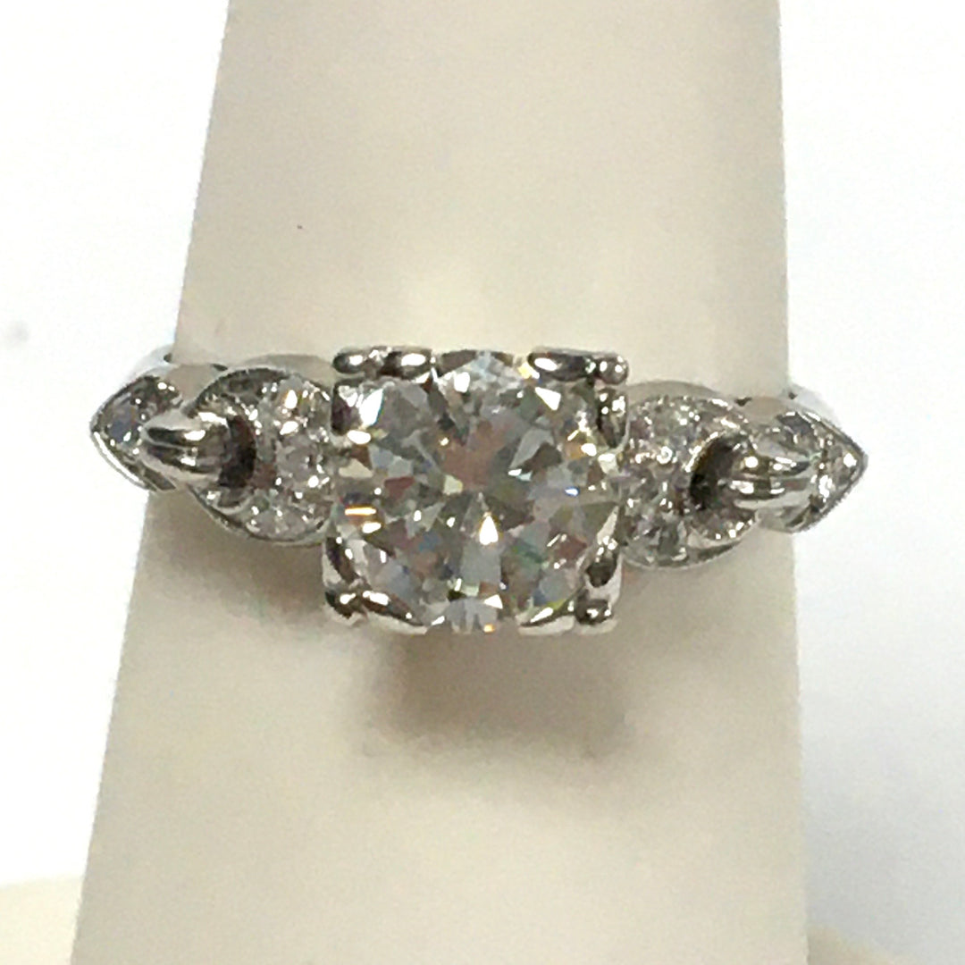 v437 Vintage Platinum Diamond tw 0.91cts Engagement Wedding Ring Size 5