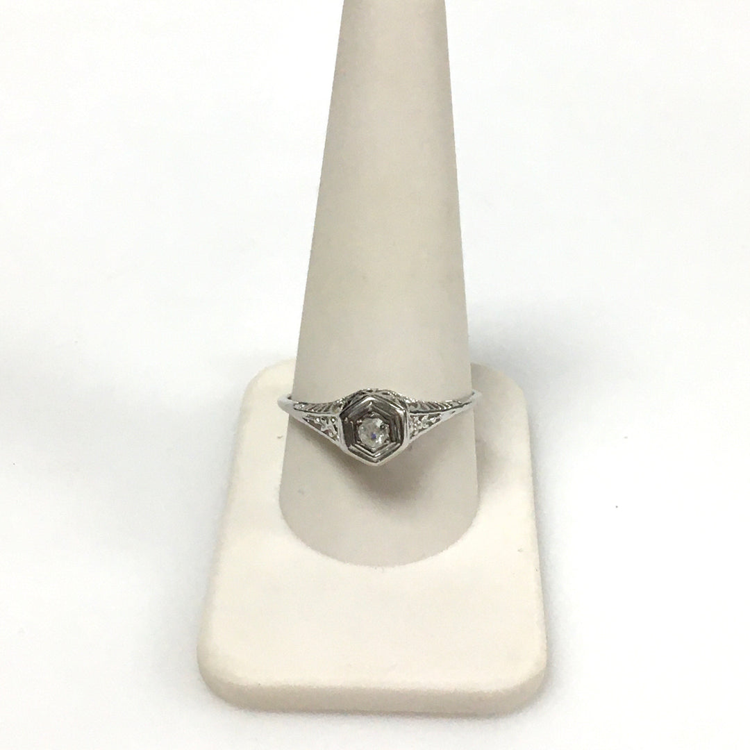 v441 Vintage 18k White Gold Diamond 0.10 cts Engagement Wedding Ring Size 10.75