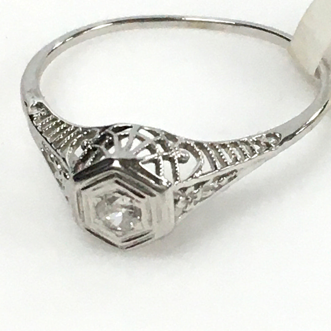 v441 Vintage 18k White Gold Diamond 0.10 cts Engagement Wedding Ring Size 10.75