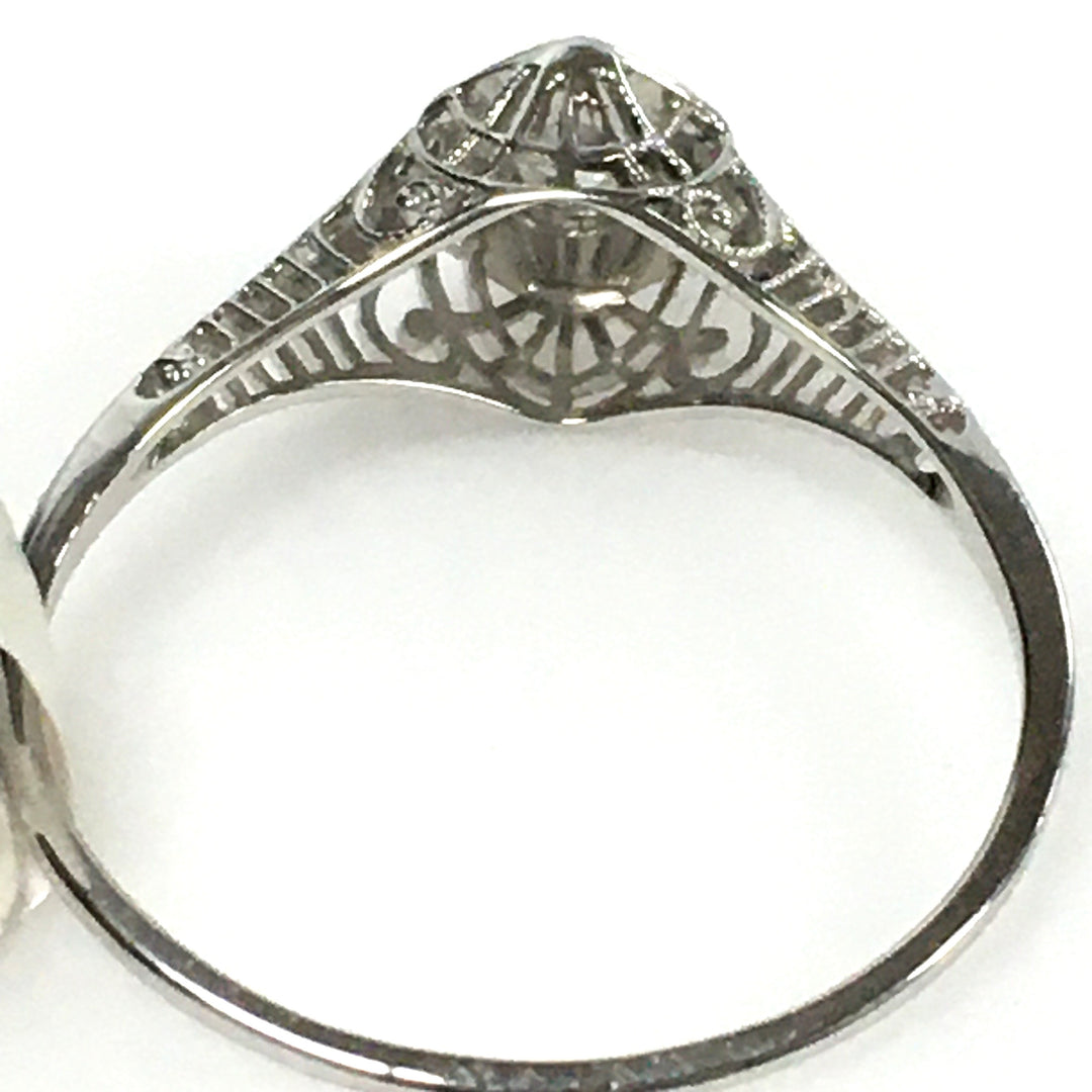v441 Vintage 18k White Gold Diamond 0.10 cts Engagement Wedding Ring Size 10.75
