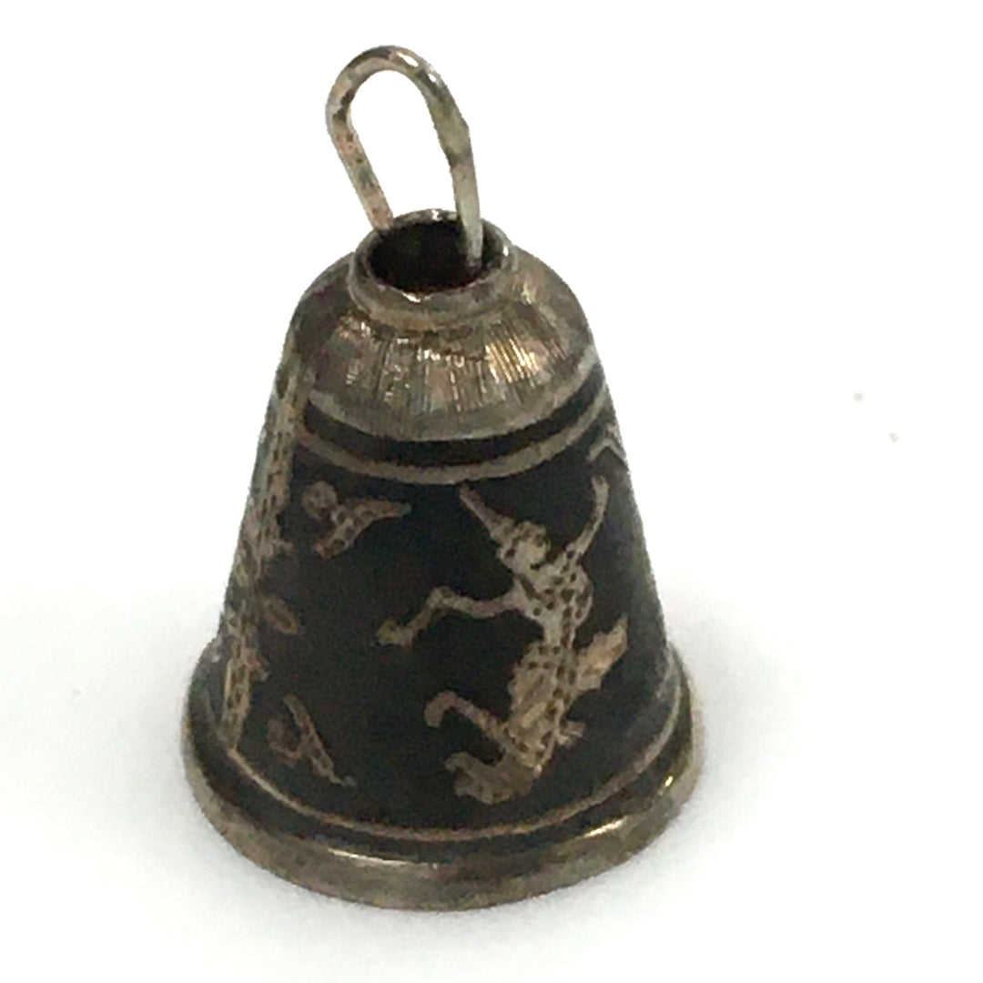 v445 Vintage Sterling Silver Siam Goddess Mekkala Bell Pendant Charm