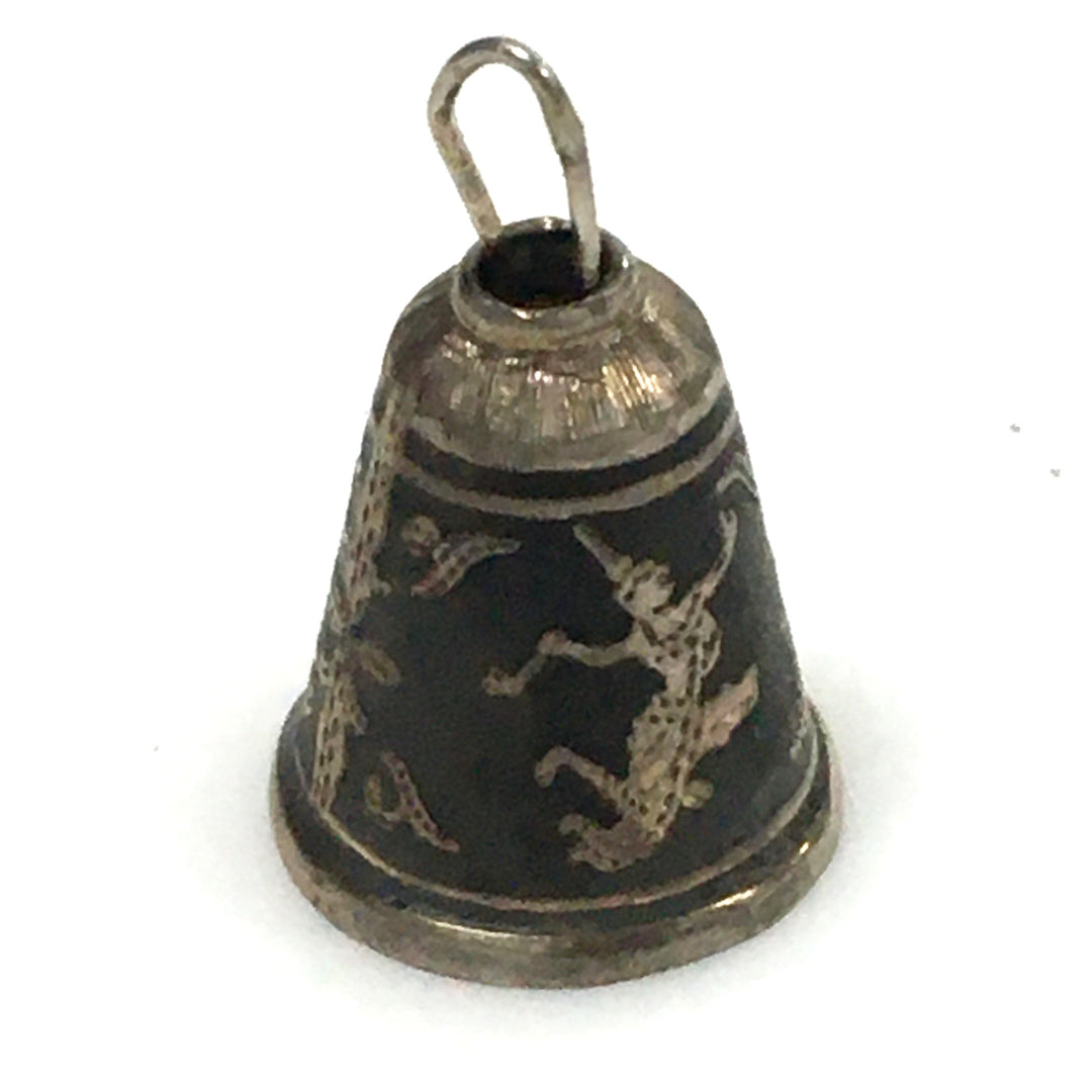 v445 Vintage Sterling Silver Siam Goddess Mekkala Bell Pendant Charm