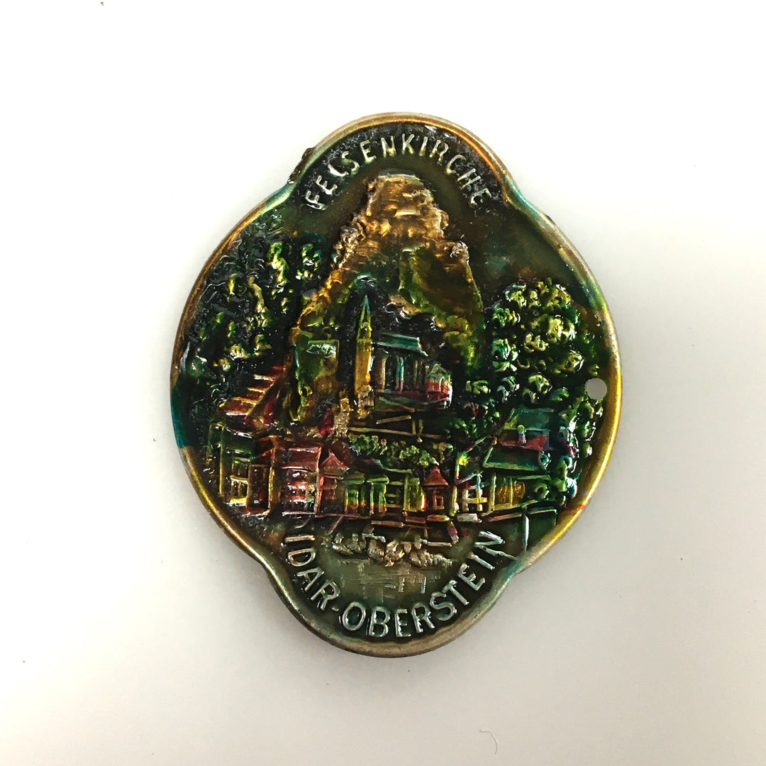 v449 Vintage Walking stick badge emblem shield - Felsenkirche Idar-Oberstein