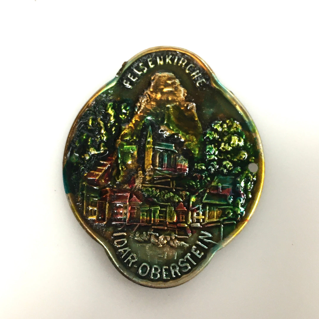 v449 Vintage Walking stick badge emblem shield - Felsenkirche Idar-Oberstein