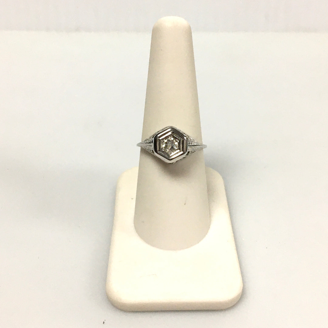 v461 Vintage 18k White Gold Diamond 0.25 cts Engagement Wedding Ring Size 7.5