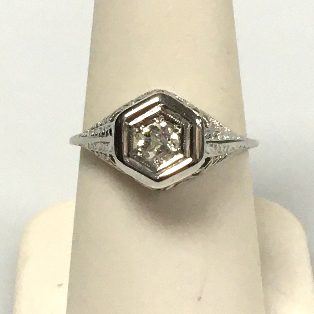 v461 Vintage 18k White Gold Diamond 0.25 cts Engagement Wedding Ring Size 7.5