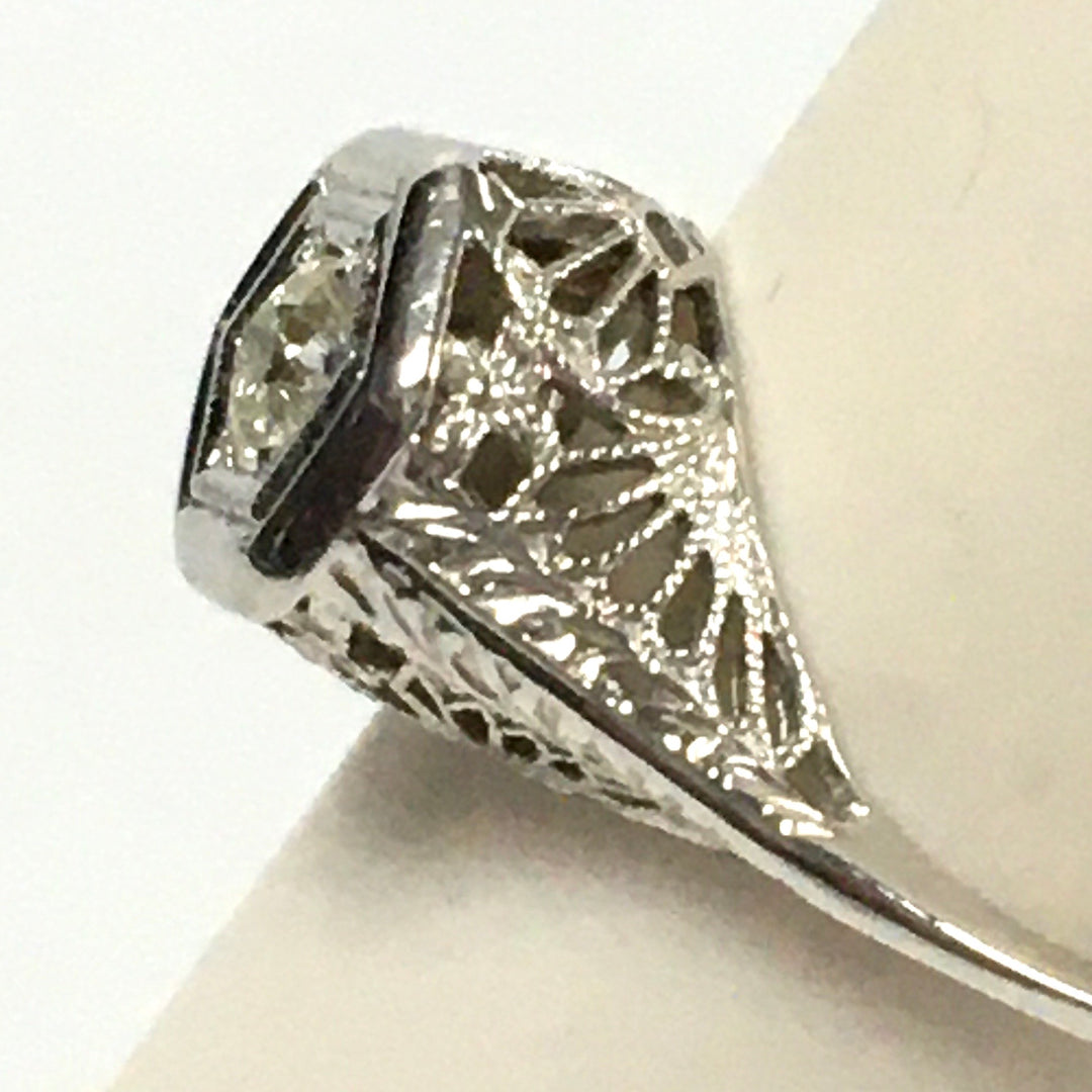 v461 Vintage 18k White Gold Diamond 0.25 cts Engagement Wedding Ring Size 7.5