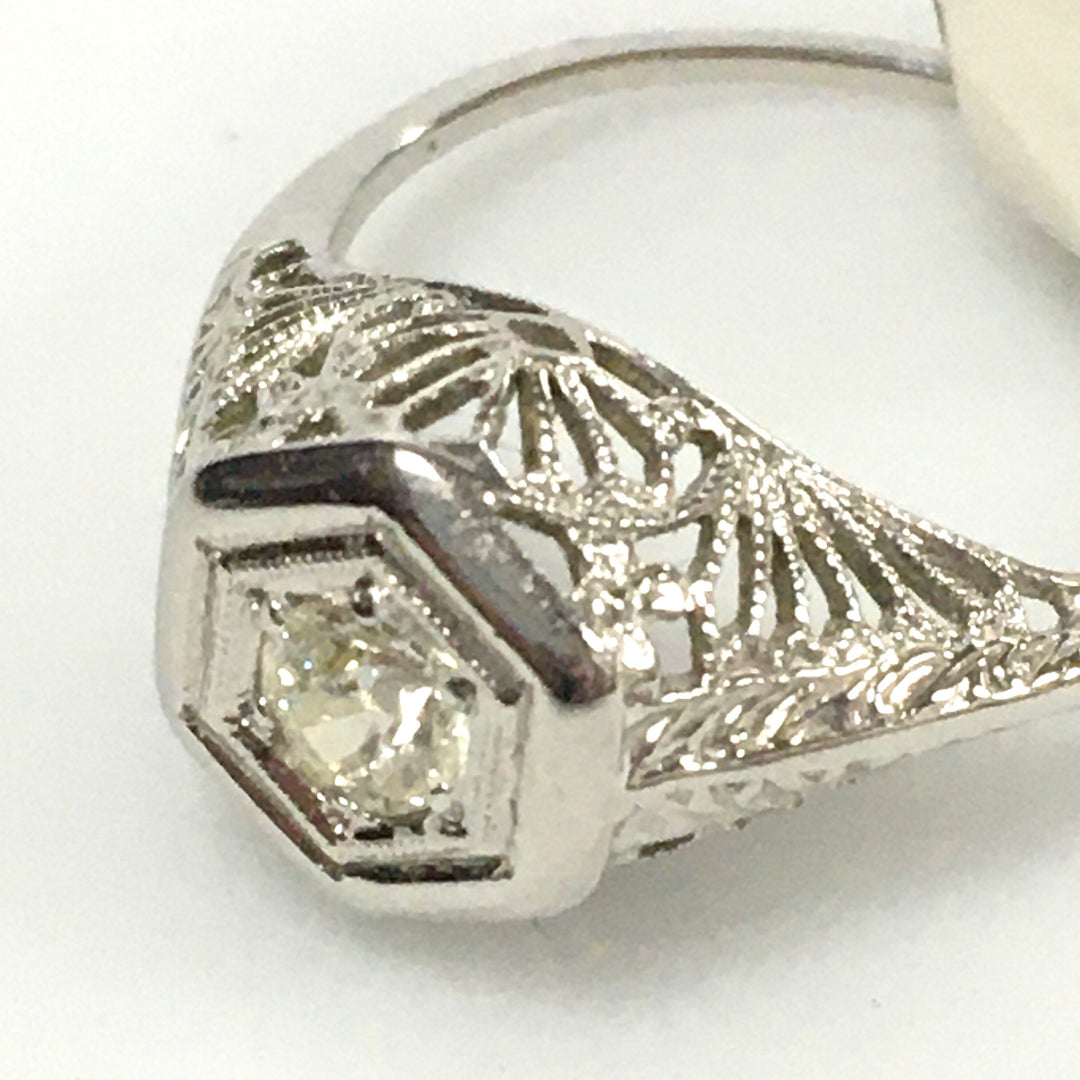 v461 Vintage 18k White Gold Diamond 0.25 cts Engagement Wedding Ring Size 7.5