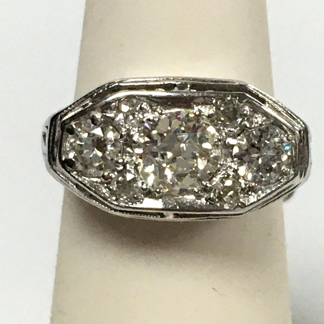 v466 Vintage Platinum Diamond tw 1.5 cts Engagement Wedding Ring Size 3.5