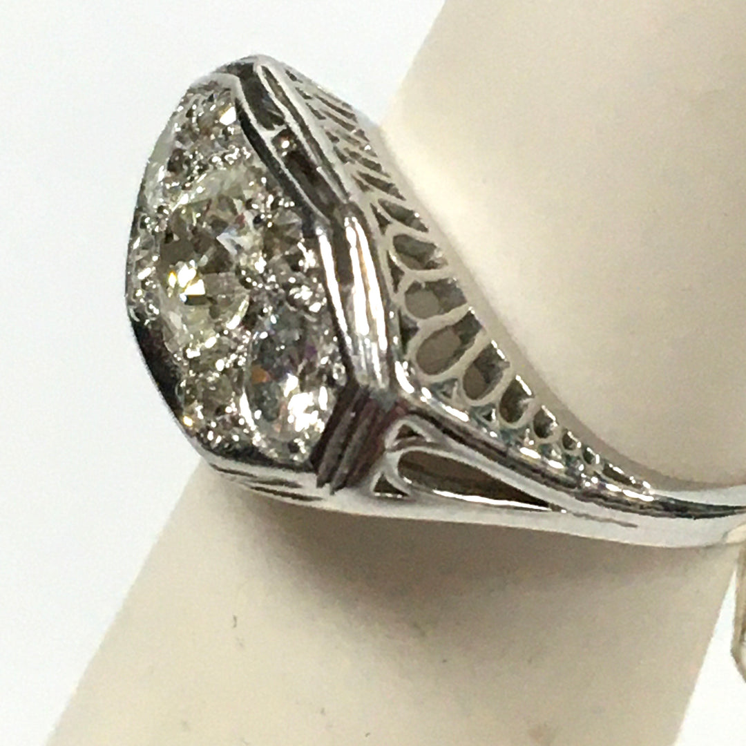 v466 Vintage Platinum Diamond tw 1.5 cts Engagement Wedding Ring Size 3.5