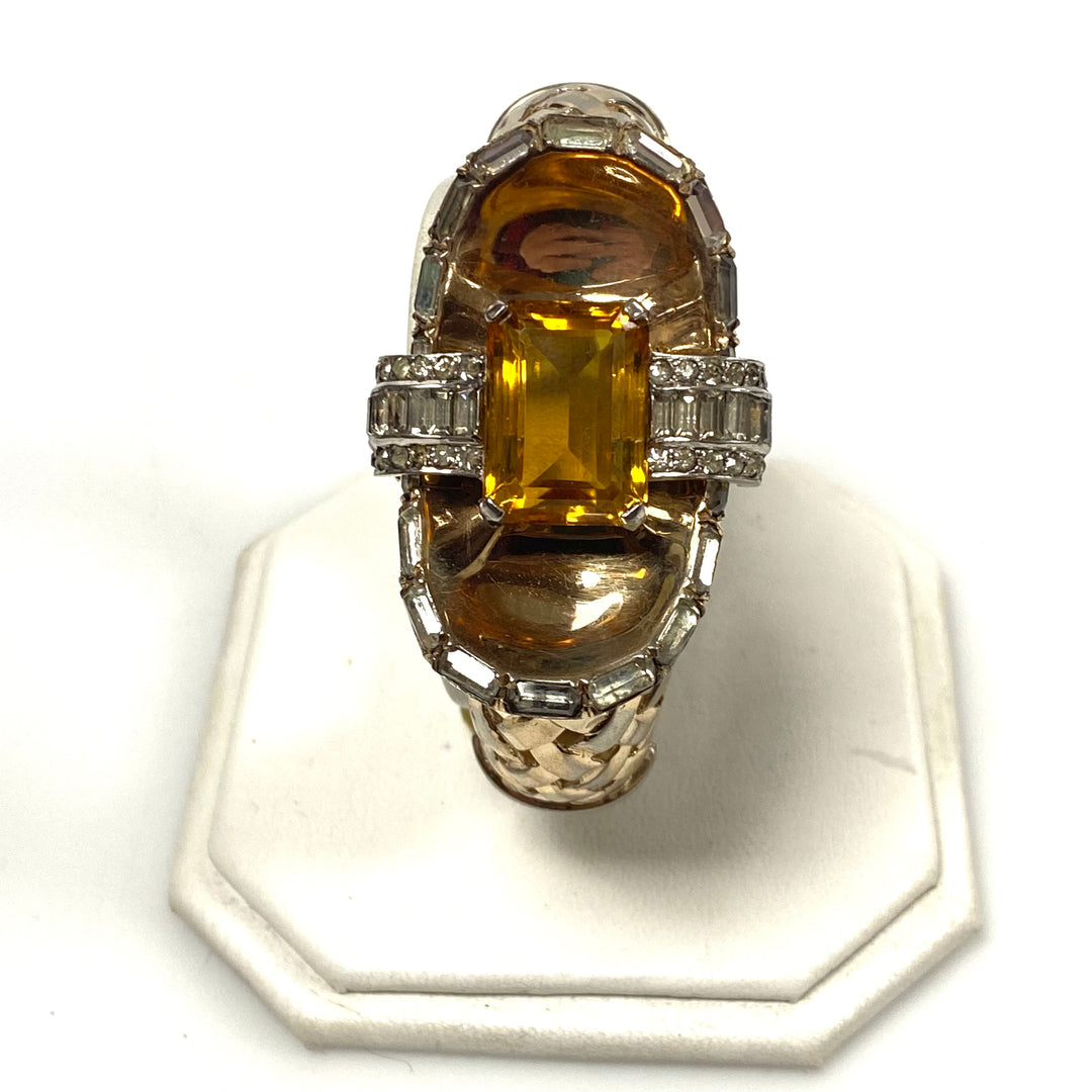 v471 Vintage Mazer Sterling Silver Massive 25mm Citrine 1940's Bracelet 7" Wrist