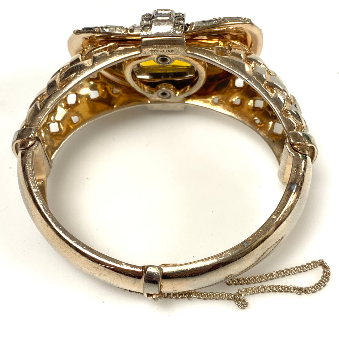 v471 Vintage Mazer Sterling Silver Massive 25mm Citrine 1940's Bracelet 7" Wrist