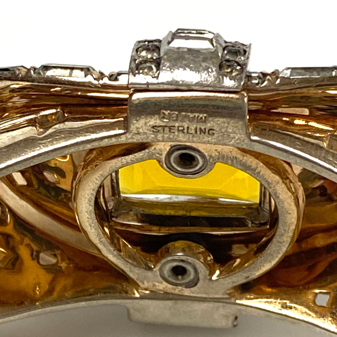 v471 Vintage Mazer Sterling Silver Massive 25mm Citrine 1940's Bracelet 7" Wrist
