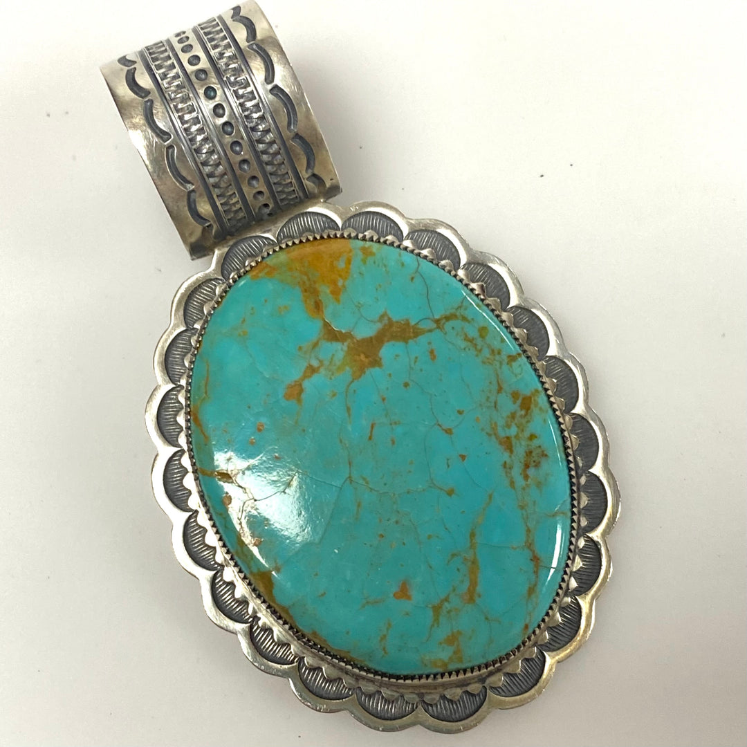 v472 Vintage Navajo Handmade 925 Silver Arizona Turquoise Pendant Charm D.Lucas