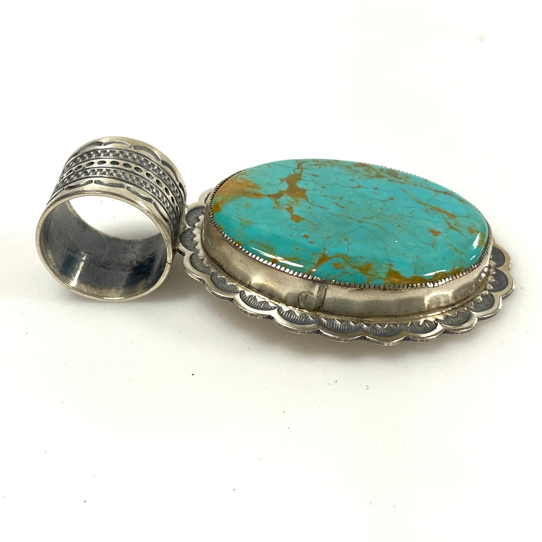v472 Vintage Navajo Handmade 925 Silver Arizona Turquoise Pendant Charm D.Lucas