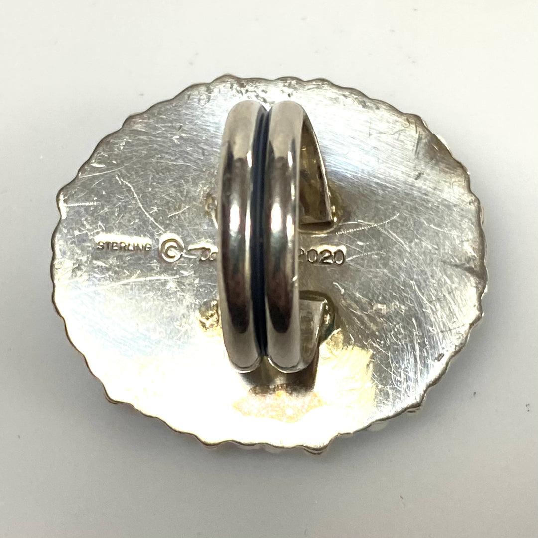 v474 Native American Sterling Silver Cluster Turquoise & Yellow Oyster Ring 5.5