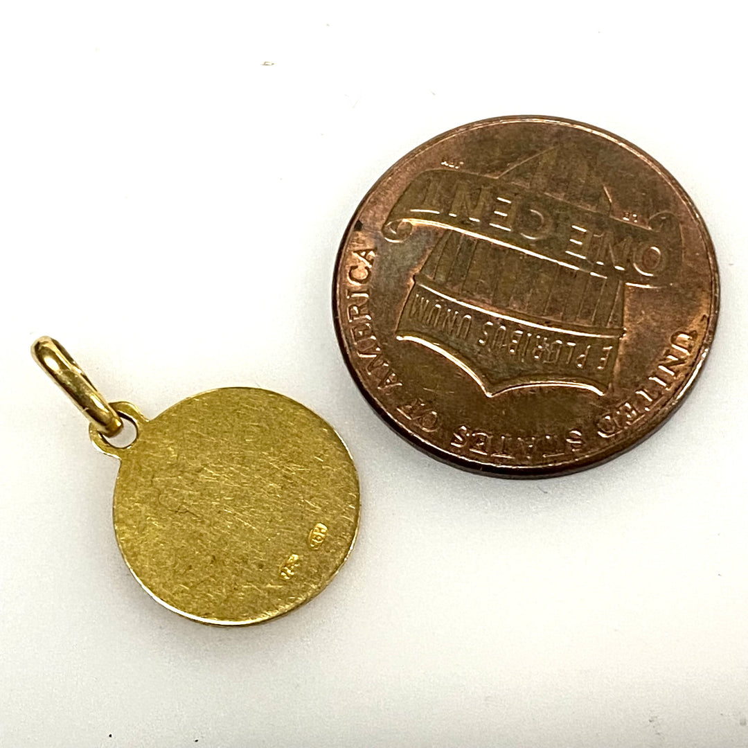 v475 Vintage Religious 18K Yellow Gold Pendant Charm Saint Thérèse of Lisieux "Little Flower"