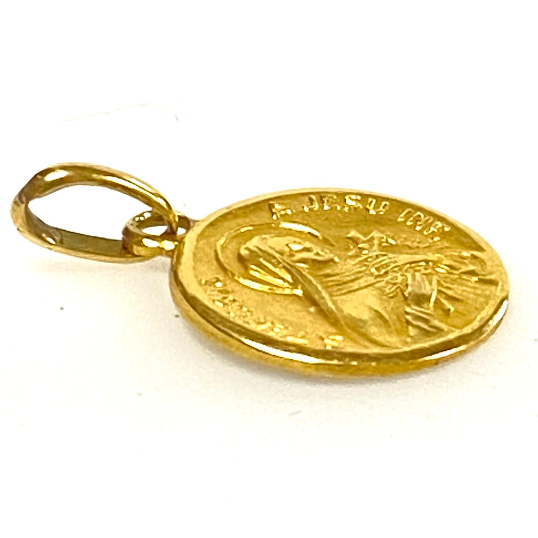v475 Vintage Religious 18K Yellow Gold Pendant Charm Saint Thérèse of Lisieux "Little Flower"