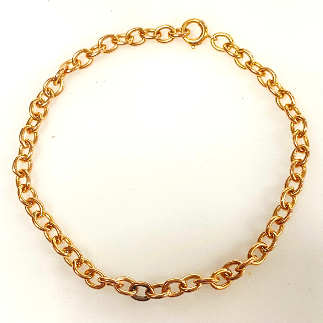 v476 Vintage 14k Rose Gold Oval Link Chain Bracelet 7" Long