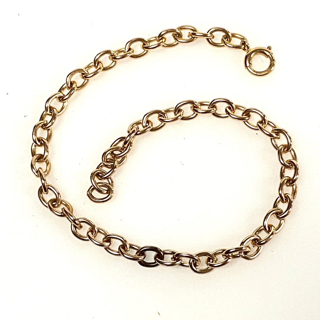 v476 Vintage 14k Rose Gold Oval Link Chain Bracelet 7" Long