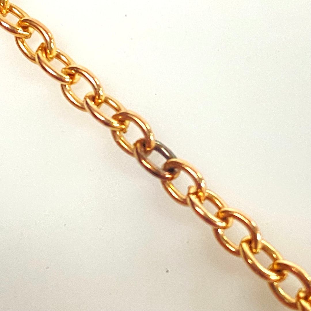v476 Vintage 14k Rose Gold Oval Link Chain Bracelet 7" Long
