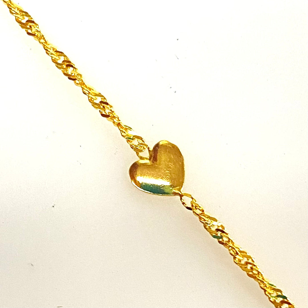 v477 Vintage 14k Yellow Gold Twisted Link Chain Heart Bracelet 7" Long