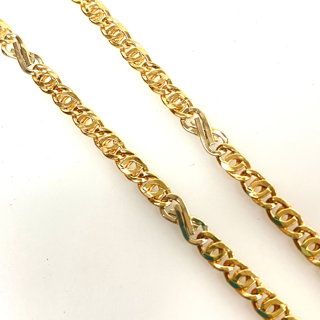 v478 Vintage 18k Yellow Gold 22" Long Tiger Eye Link Chain 18K Religious Cross Pendant