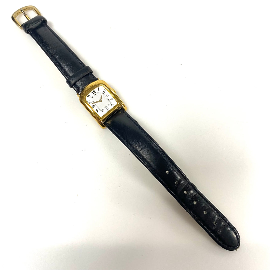 v480 Ladies Coach 19mm Gold Plated Watch Genuine Black Leather Band White Dial