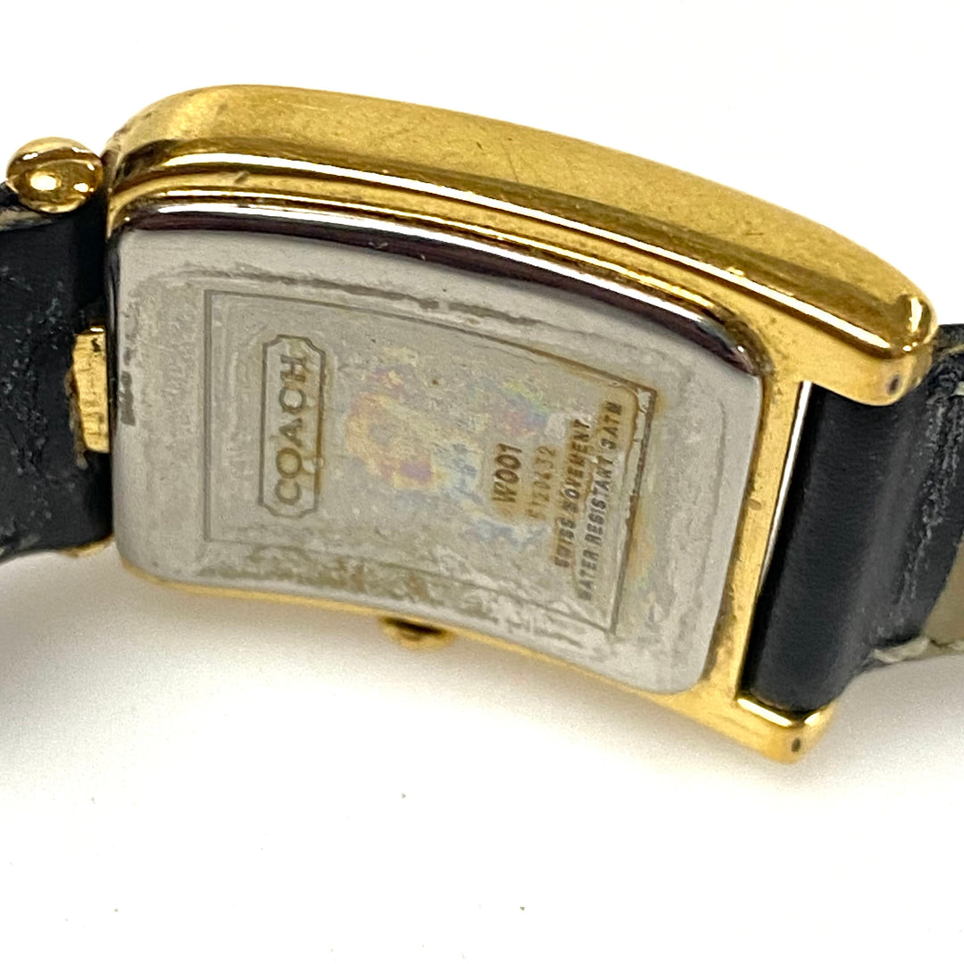 v480 Ladies Coach 19mm Gold Plated Watch Genuine Black Leather Band White Dial