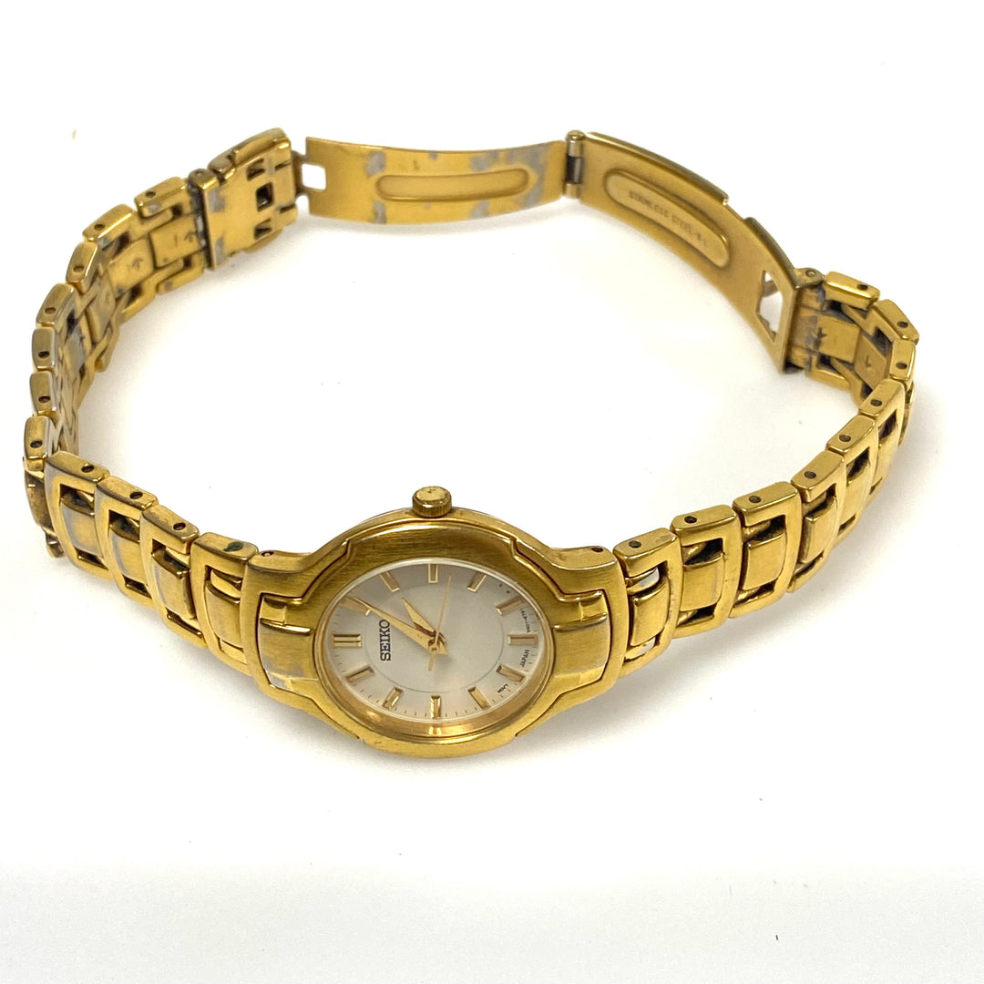 v485 Vintage Seiko Gold Tone Stainless V401-2090 Water Resistant Wrist Watch
