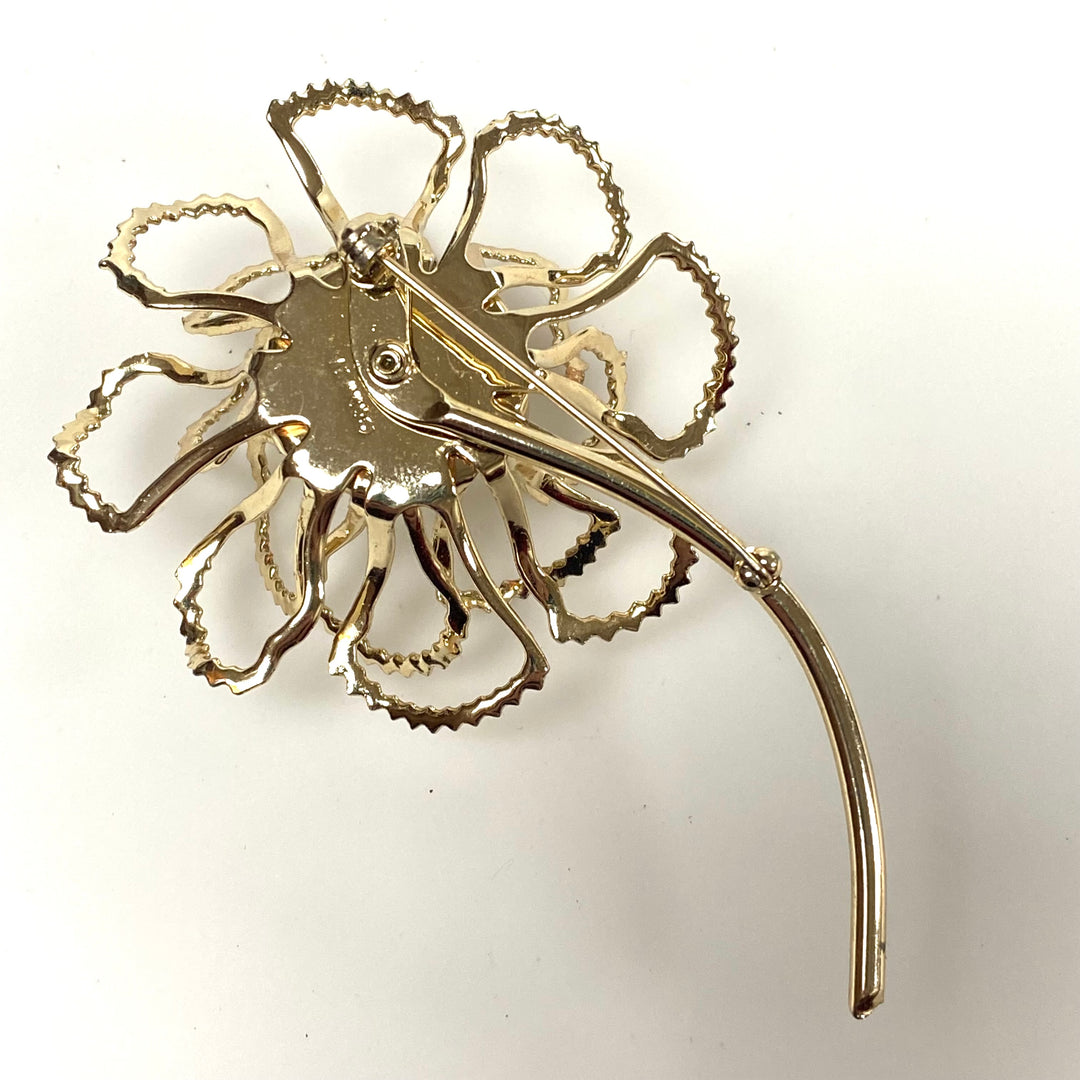 v498 Vintage 1960s Sarah Coventry "Allusion" gold-tone flower brooch with aurora borealis crystals