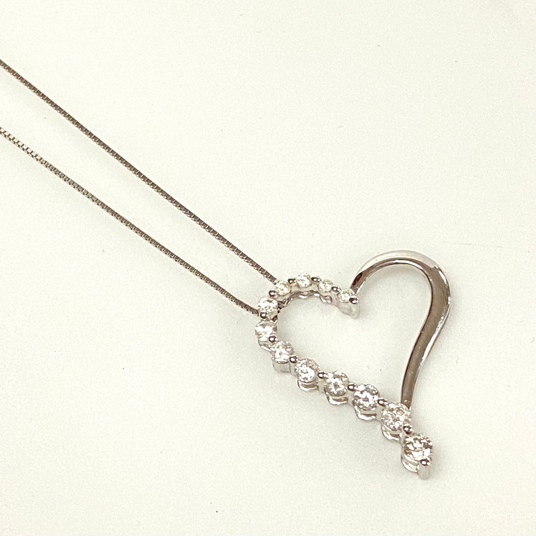 v503 Vintage 14K White Gold Chain Necklace 18" & 14K White Gold Diamond Heart Pendant
