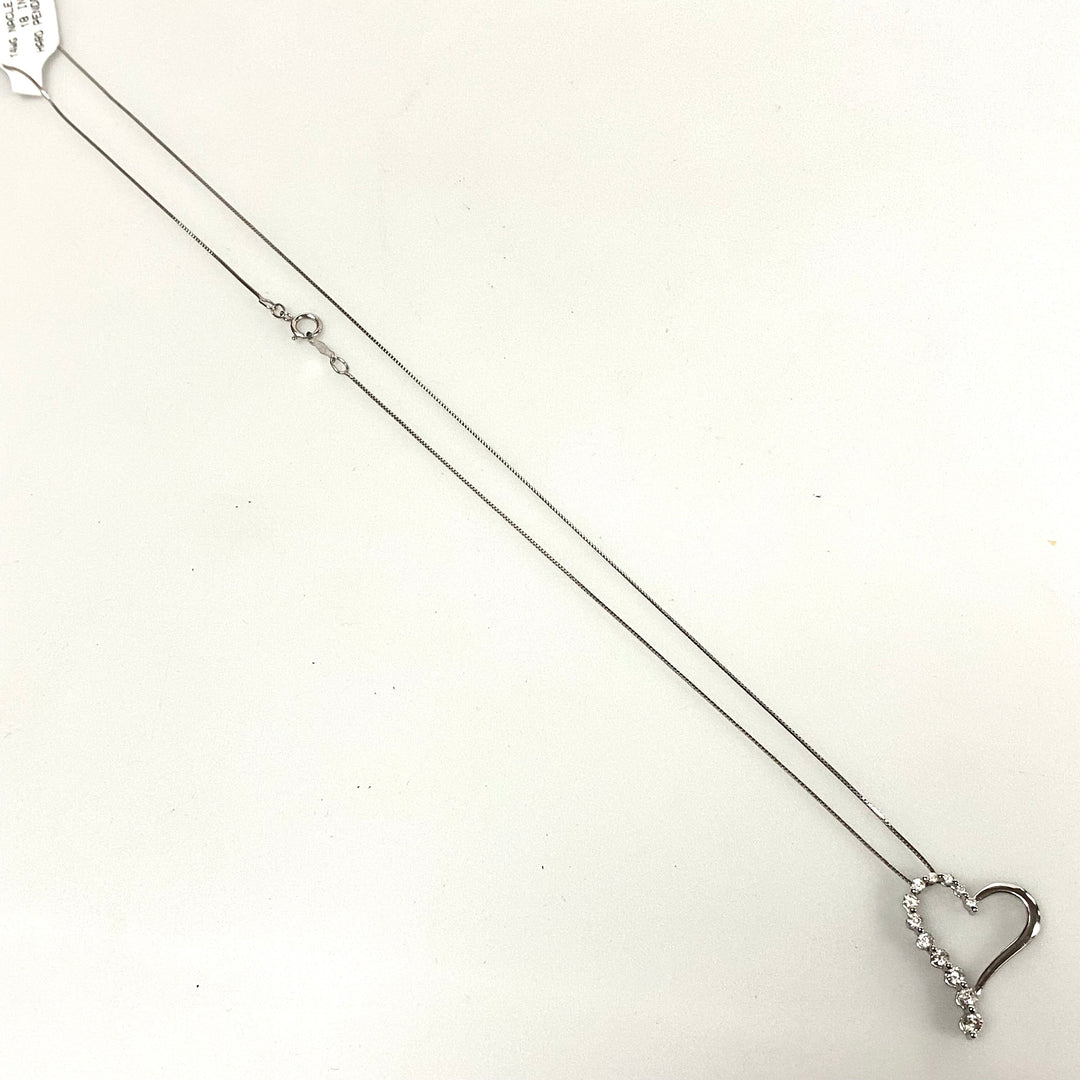 v503 Vintage 14K White Gold Chain Necklace 18" & 14K White Gold Diamond Heart Pendant